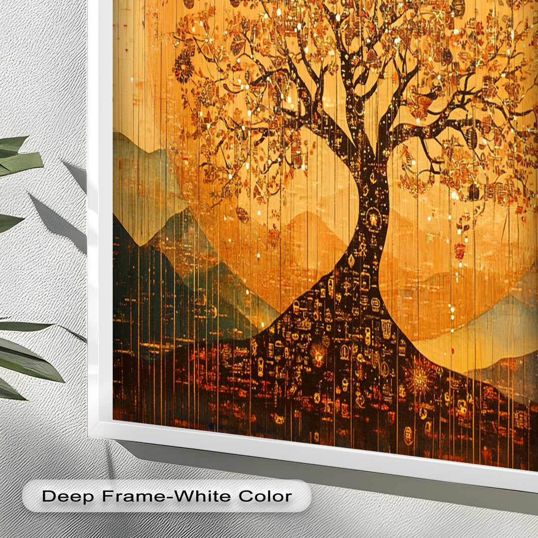 Tree of Light – Radiant Abstract Golden Tree Oil Painting