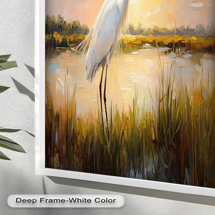 White Egret at Sunset – Animal Oil Painting