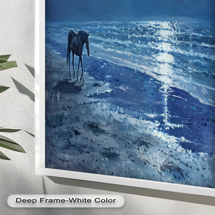 Moonlight & Horse – Serene Nighttime Oil Painting