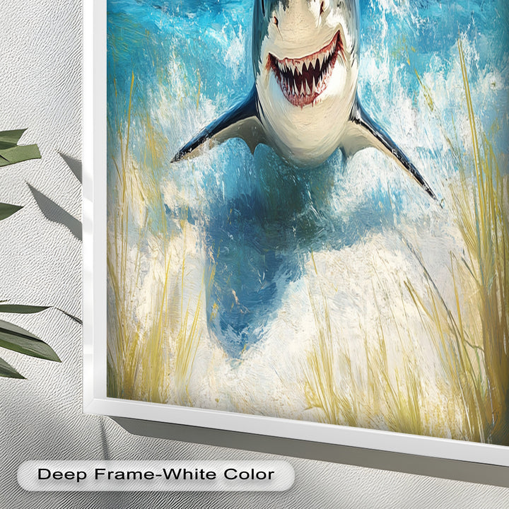 Smiling Shark by the Shore – Animal Oil Painting