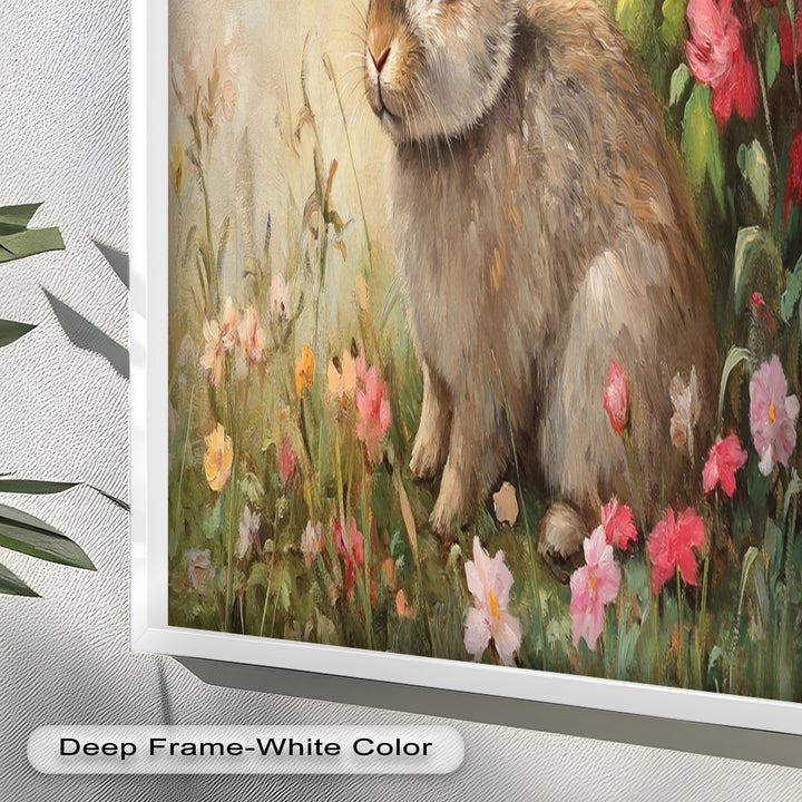 Curious Bunny Among Spring Blossoms – Animal Oil Painting