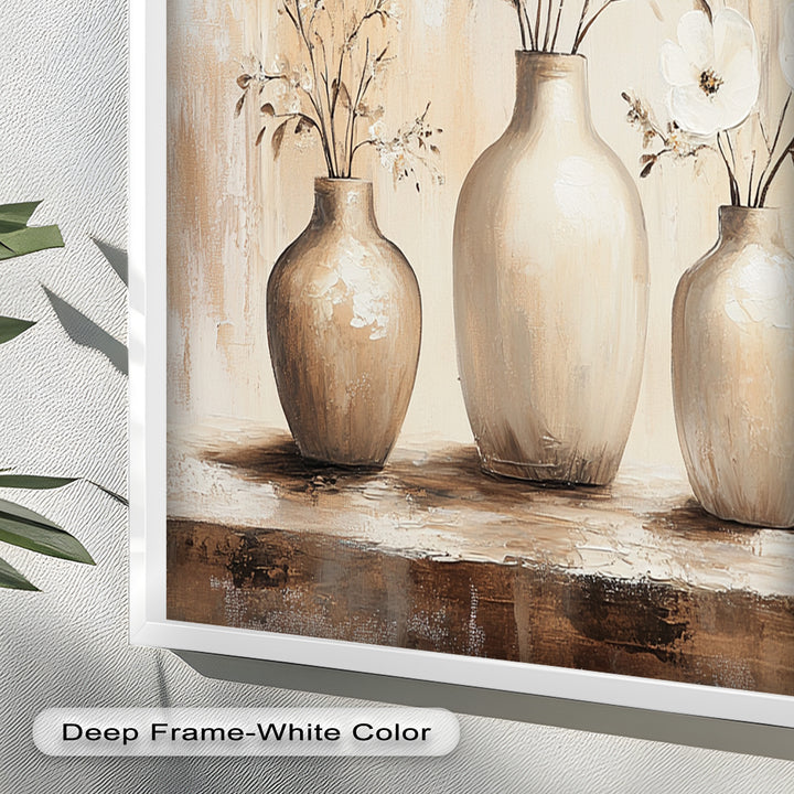 Serenity in Neutral Tones – White Floral Still Life Oil Painting