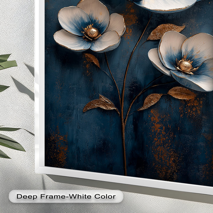 Blue and Gold Flower - Modern Oil Painting