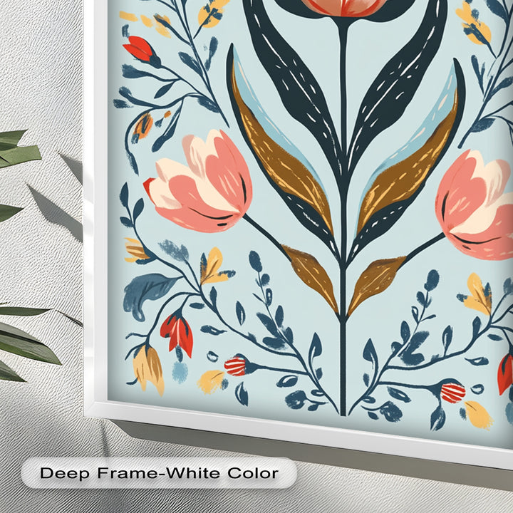 Folk-inspirierte Tulpenharmonie – Boho-Blumenölgemälde