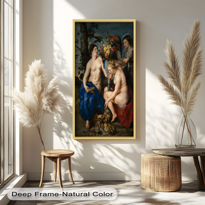 Bountiful Companions – Renaissance Oil Painting of Fruit and Femininity