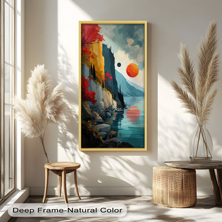 Crimson Horizons – Surreale Küstentraumlandschaft, abstraktes Ölgemälde