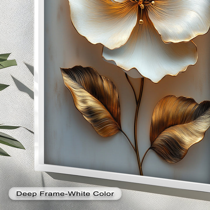 Golden Glow Bloom – White and Gold Flower Oil Painting