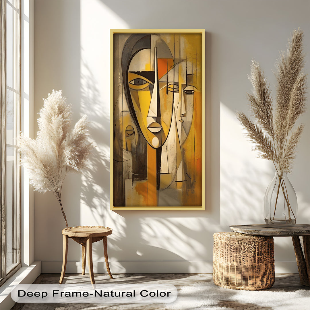 Golden Echoes – Cubist Expression of Faces in Motion Picasso Oil Painting