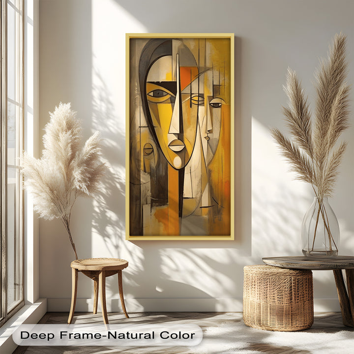 Golden Echoes – Cubist Expression of Faces in Motion Picasso Oil Painting