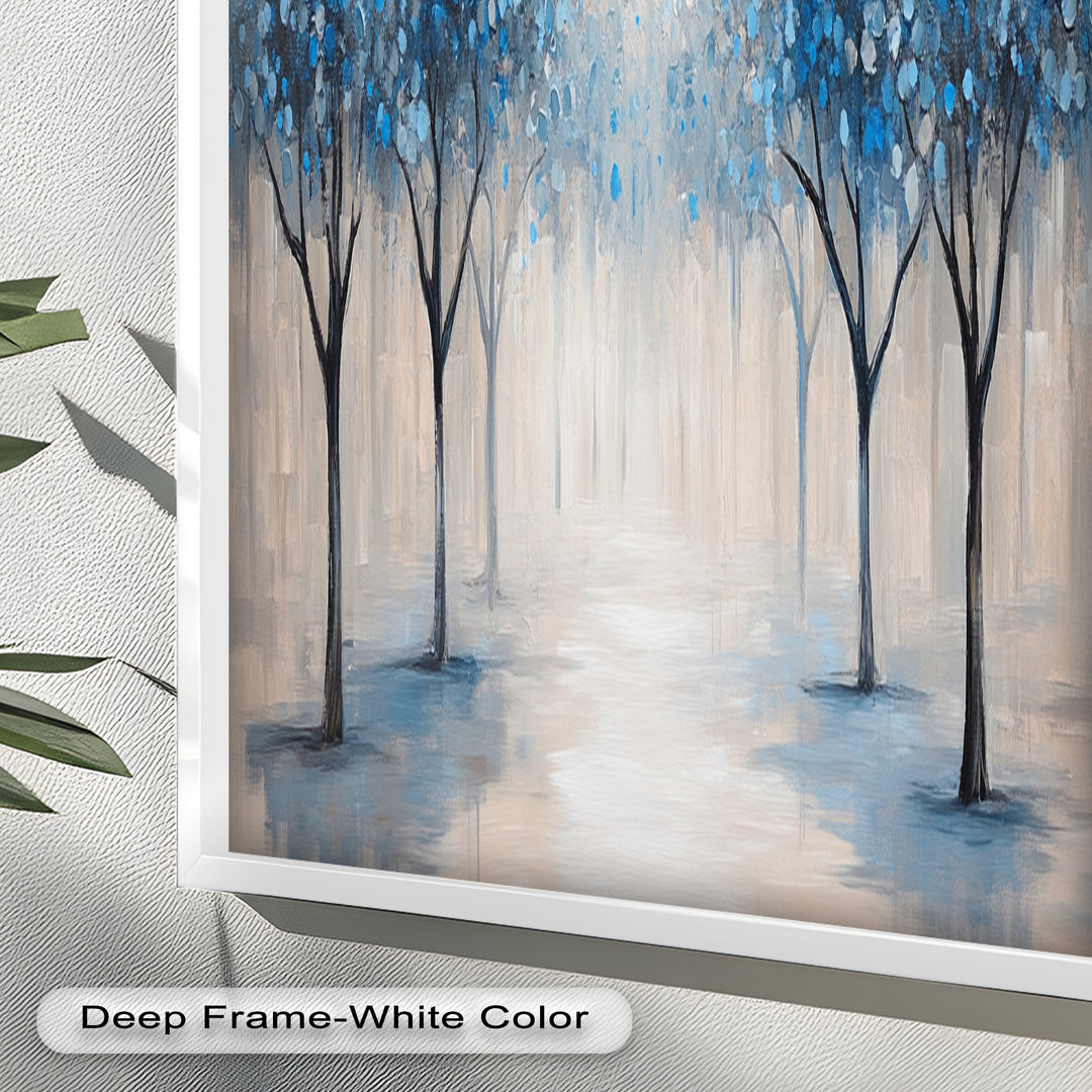 Misty Blue Blossom Trees Wall Art – Floral Oil Painting