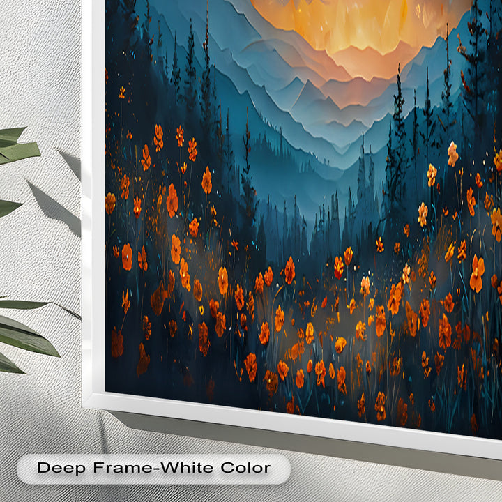 Moonlit Mountain Landscape-Floral Oil Painting