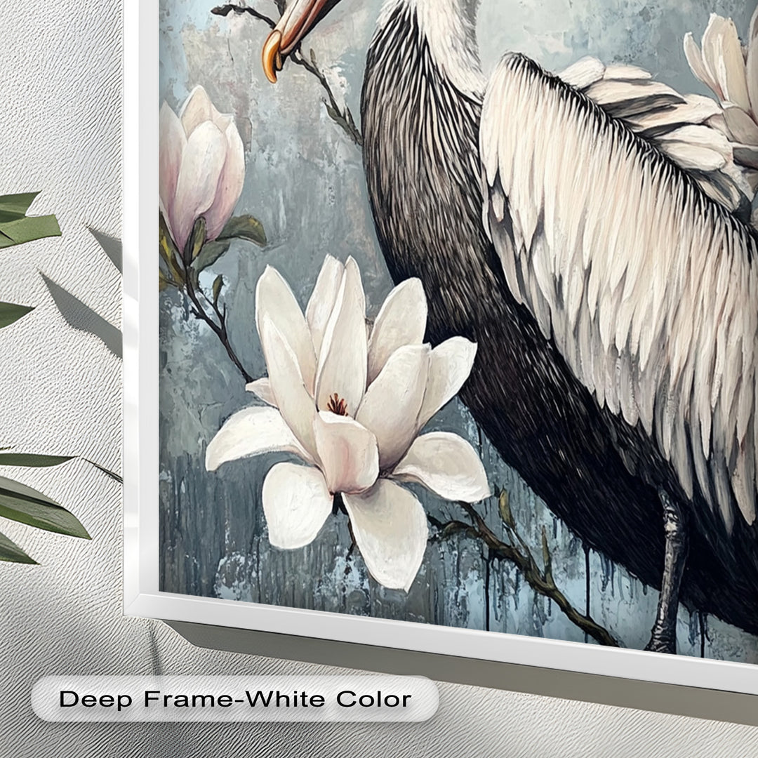 White Pelican Among Magnolia Blossoms - Animal Oil Painting