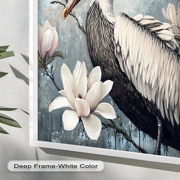 White Pelican Among Magnolia Blossoms - Animal Oil Painting