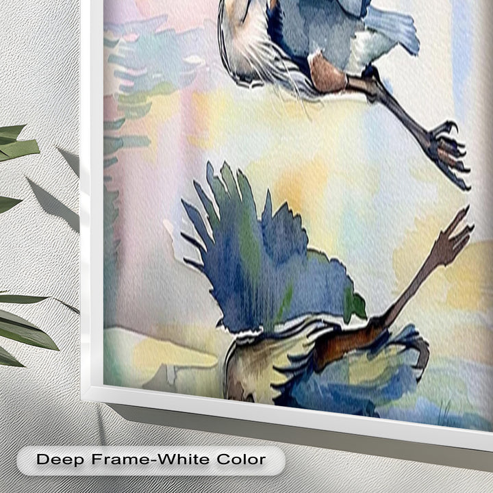 Flying Heron Bird Wall Art – Elegant Nature Oil Painting