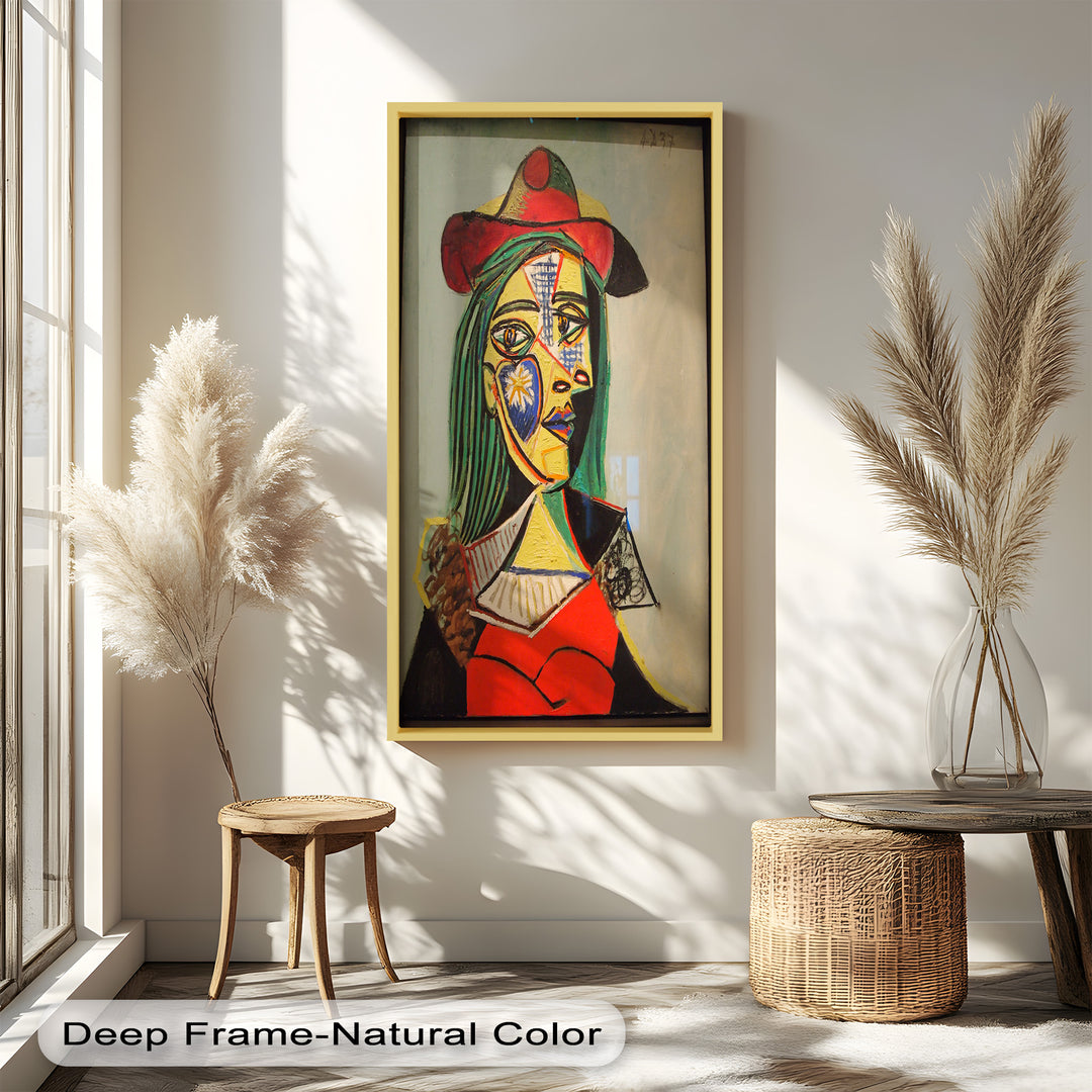 Solar Veil – Cubist Portrait of a Woman in Red Hat Oil Painting
