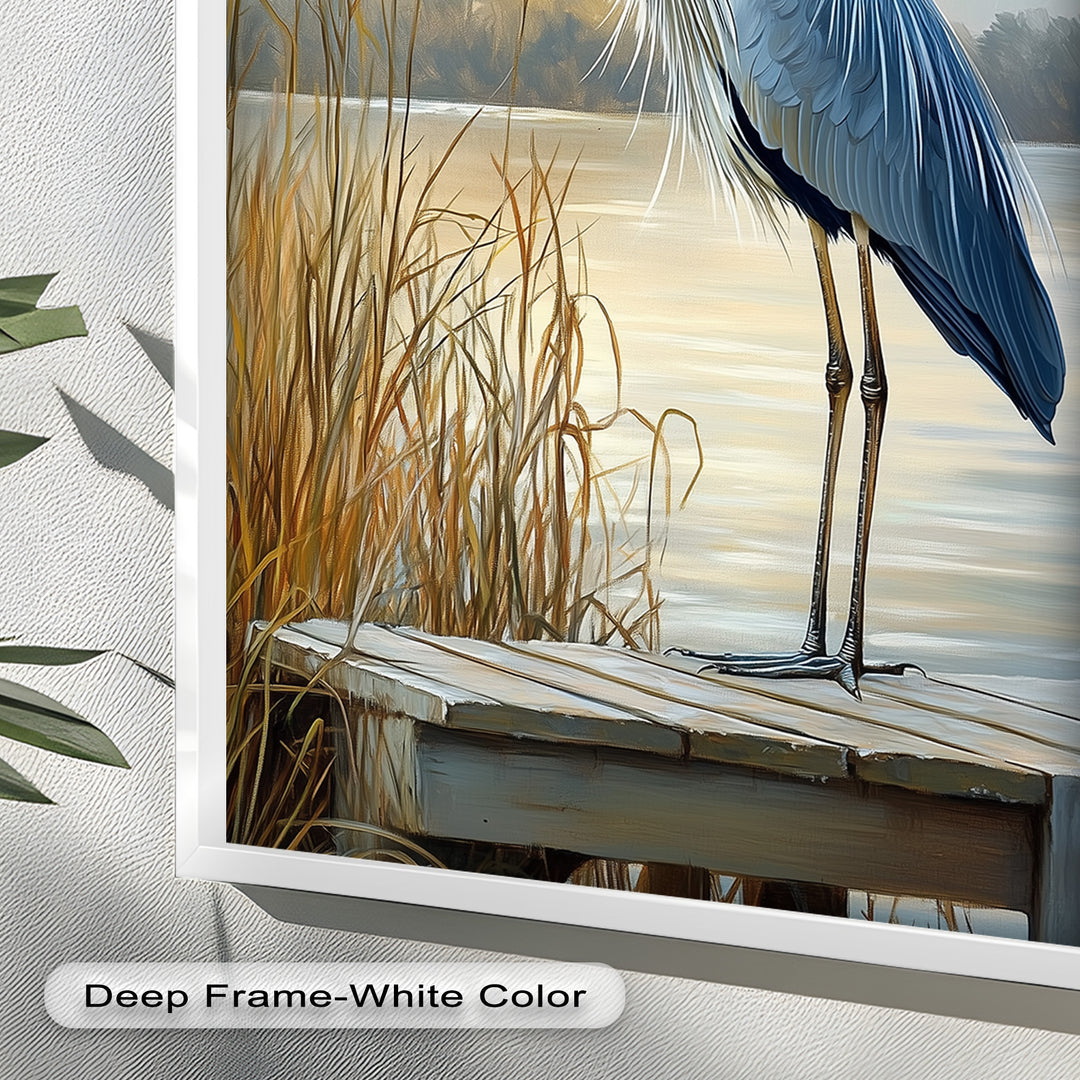 Majestic Heron in Misty Marshland - Animal Oil Painting