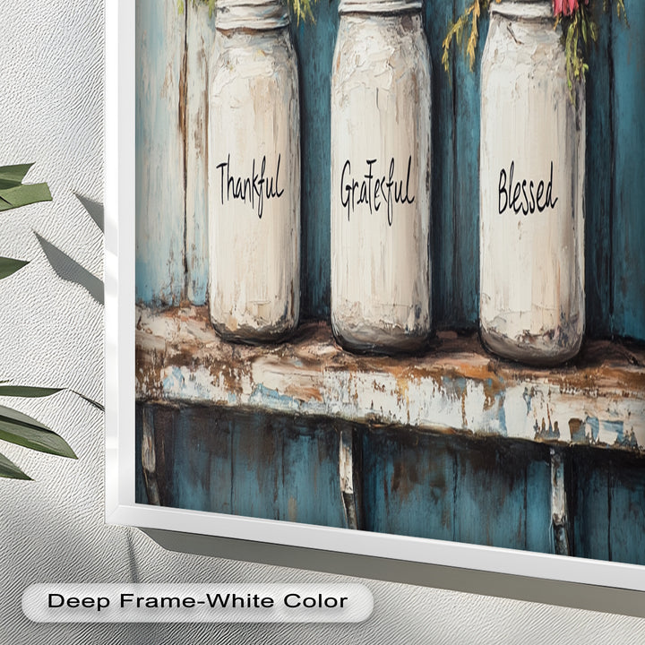 Thankful Grateful Blessed – Floral Jar Oil Painting