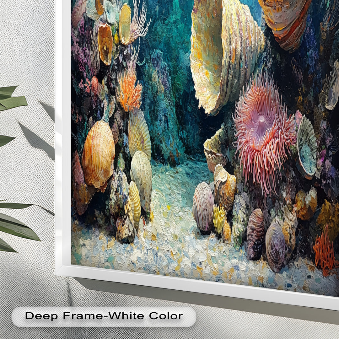 Diver Exploring Coral Reefs with Giant Shells - Animal Oil Painting