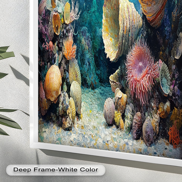Diver Exploring Coral Reefs with Giant Shells - Animal Oil Painting