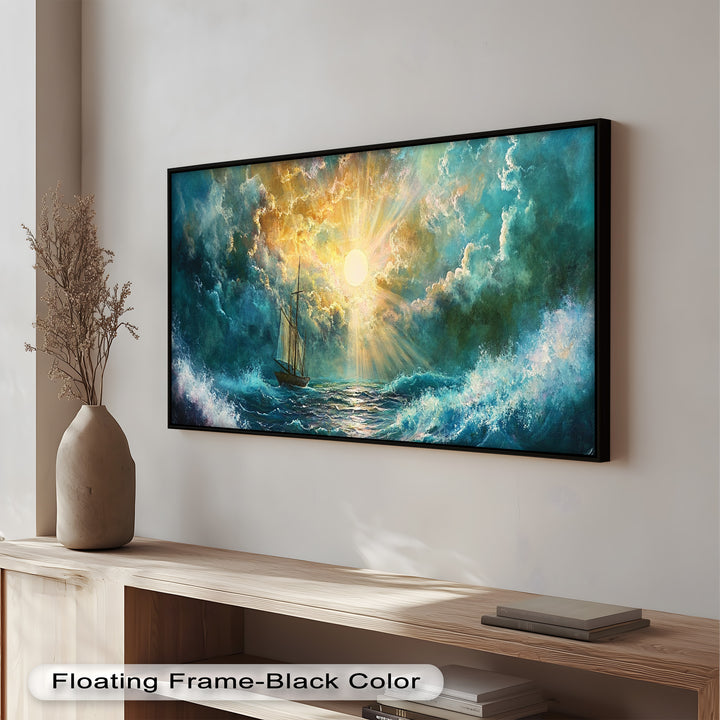 Golden Sun & Sea – Boat Oil Painting