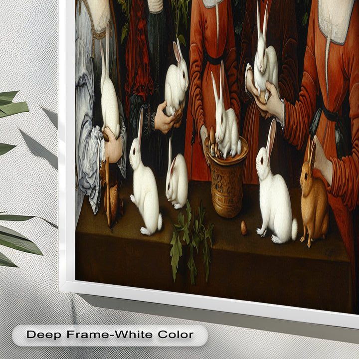 Maiden Garden Gathering – Renaissance Rabbit Portrait Oil Painting