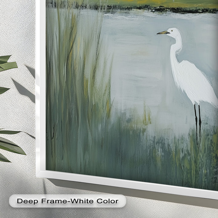 Egret by the Marsh – Minimalist Landscape Oil Painting