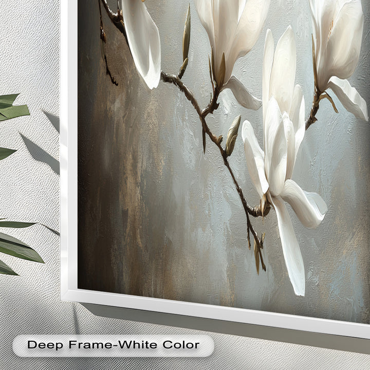 Magnolia Serenity – Cream Blossom Branch Flower Oil Painting