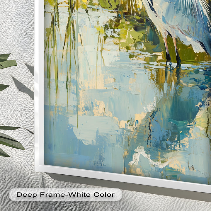 Reflections of Grace – Heron in Wetlands Oil Painting