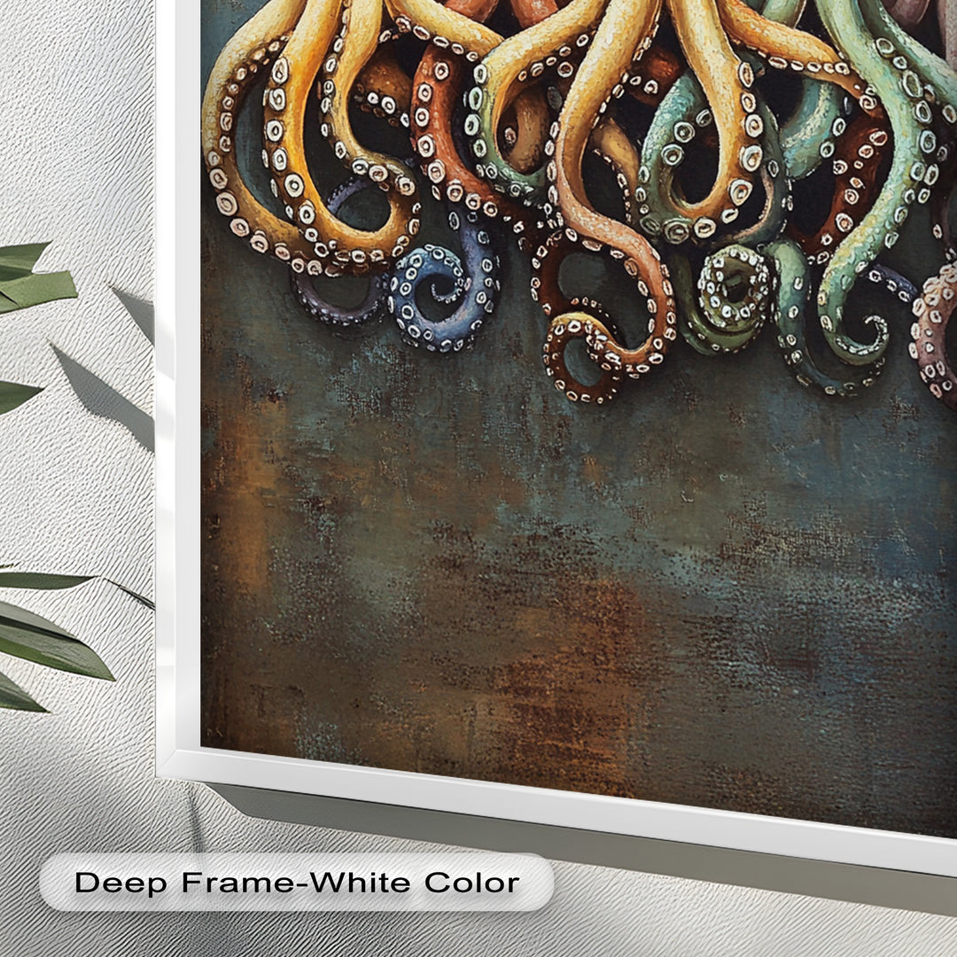 Whimsical Row of Octopuses – Colorful Sea Life Animal Oil Painting
