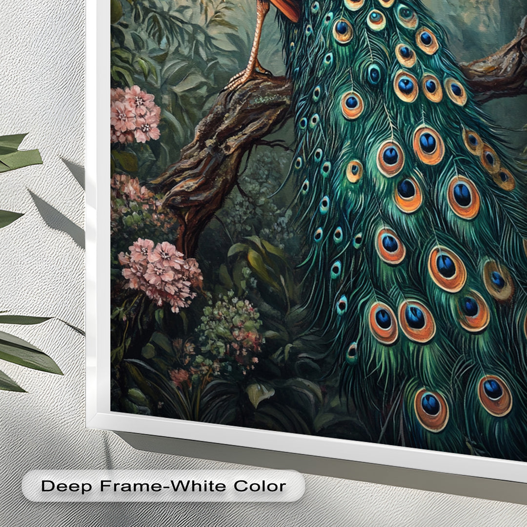 Peacock Among Blossoms – Regal Garden Beauty Animal Oil Painting