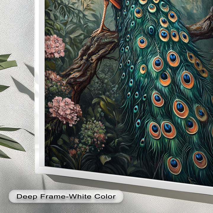 Peacock Among Blossoms – Regal Garden Beauty Animal Oil Painting