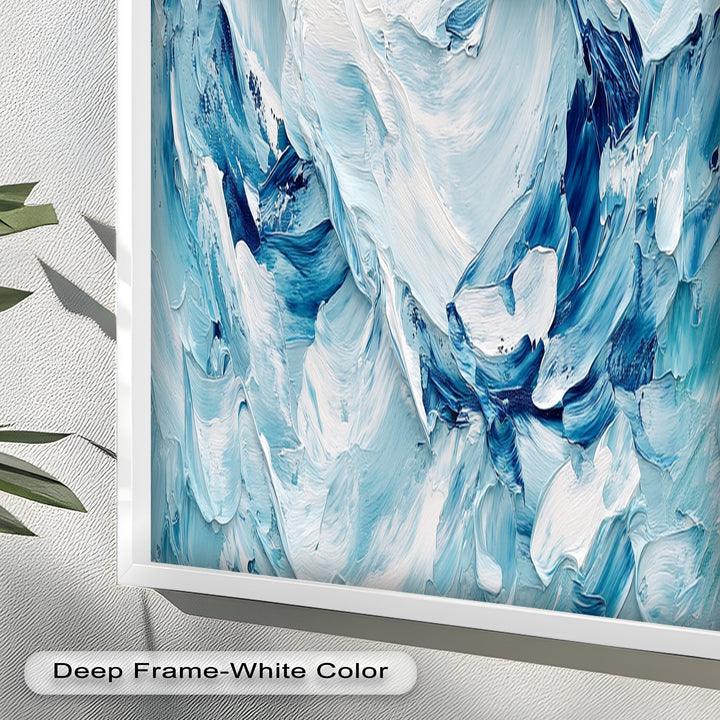 Ocean Ice Texture Art – Abstract Blue & White Oil Painting