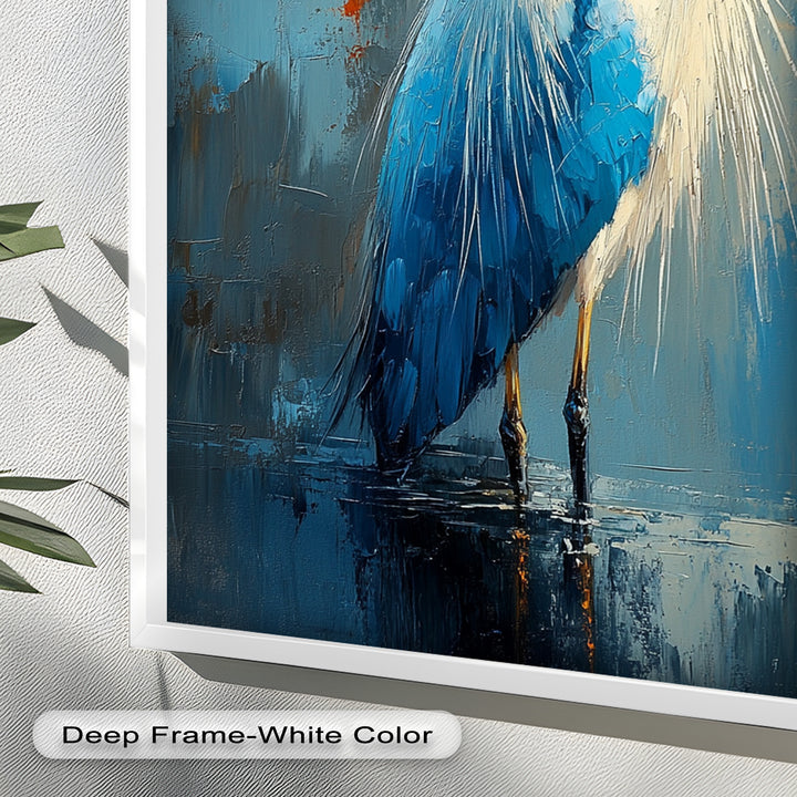 Blue Heron in Abstract – Framed Oil Painting