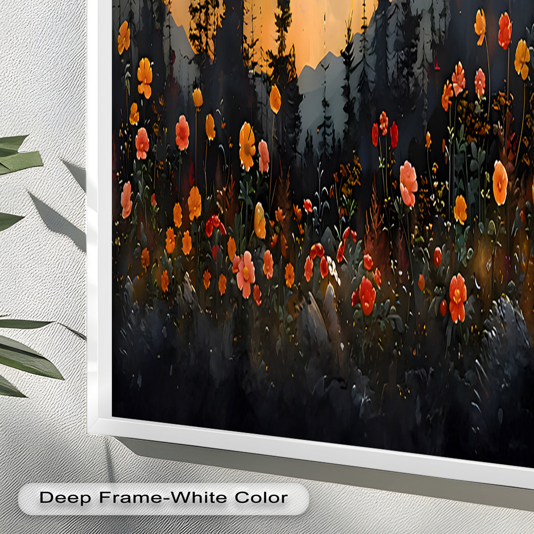 Moonlit Forest Landscape - Framed Floral Oil Painting