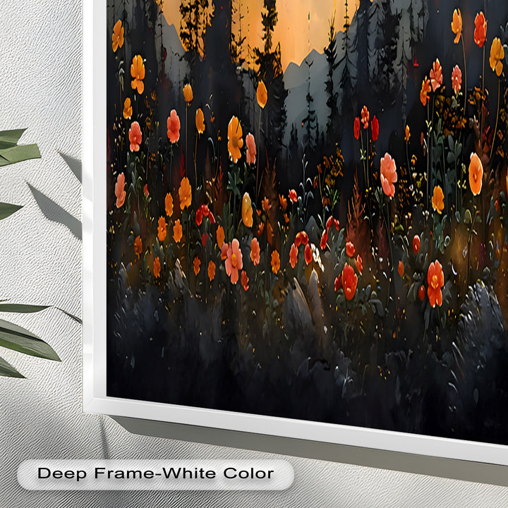 Moonlit Forest Landscape - Framed Floral Oil Painting