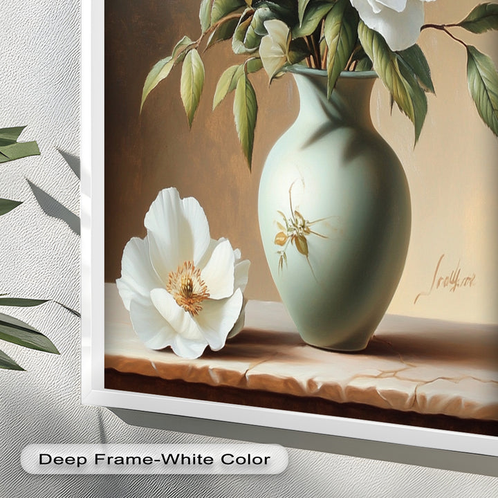 White Peony Still Life – Classic Floral Arrangement Flower Oil Painting