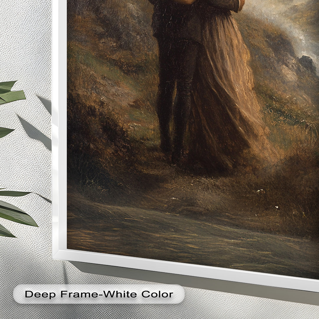 Embrace on the Cliffside – Oil Painting of Lovers in Nature