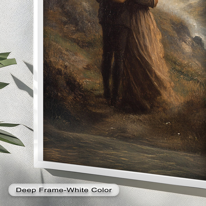 Embrace on the Cliffside – Oil Painting of Lovers in Nature