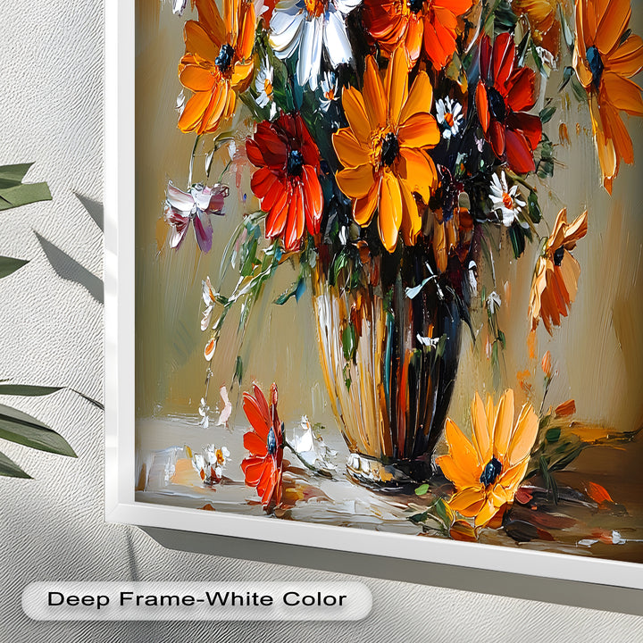 Orange & White Flowers – Botanical Oil Painting