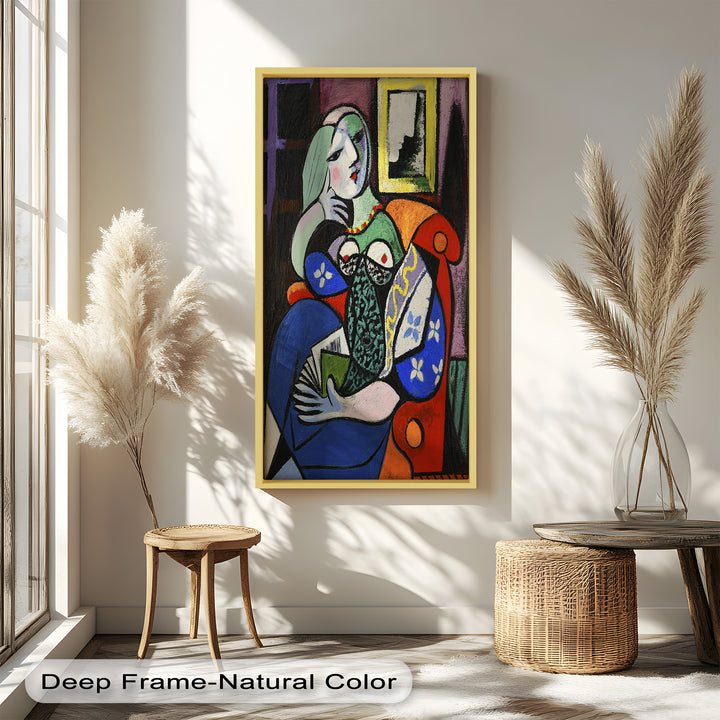 Abstract Woman Reading on Red Armchair - Picasso Oil Painting