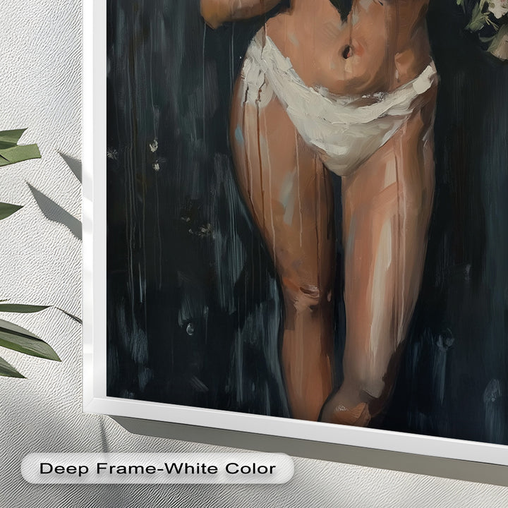 Floral Embrace – Abstract Nude with Blooming Bouquet Oil Painting