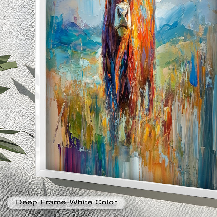 Highland Cow in Windswept Fields - Animal Oil Painting