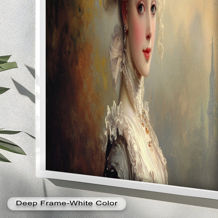 Rococo Grace Oil Painting – Portrait of a Noblewoman in Ivory Lace