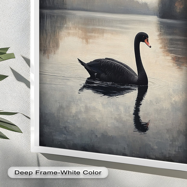 Black Swan at Dusk – Lake Scene Oil Painting