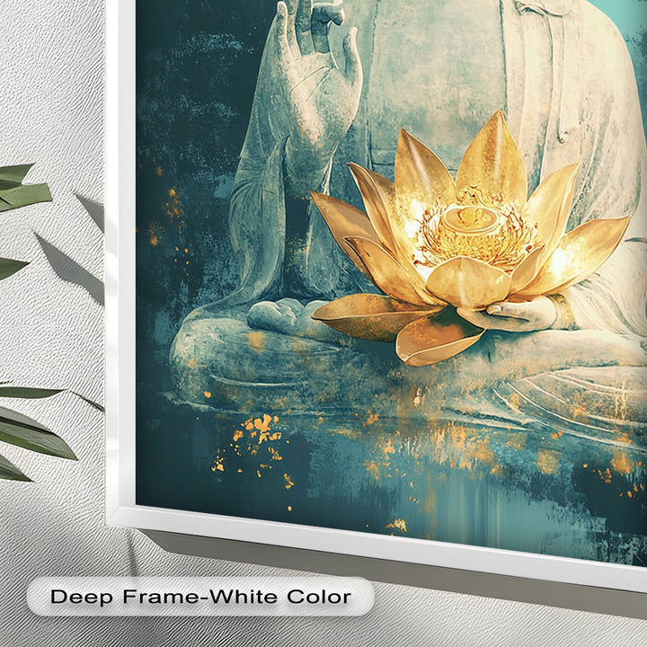 Buddha with Lotus Flower Wall Art – Religious Oil Painting