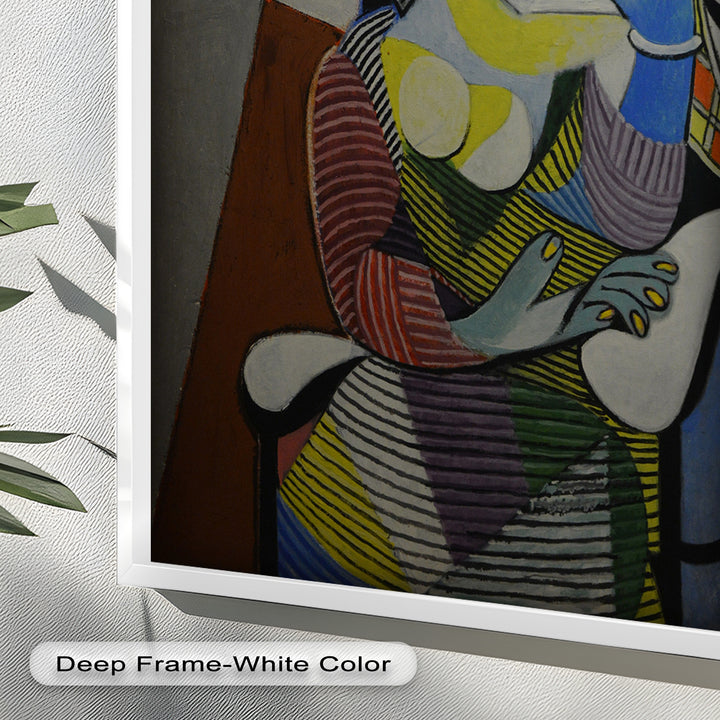 Striped Serenity – Colorful Woman in Hat Picasso Oil Painting