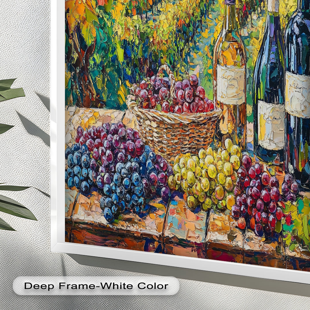 Wine Bottles and Grapes in Sunlit Fields - Still Life Oil Painting