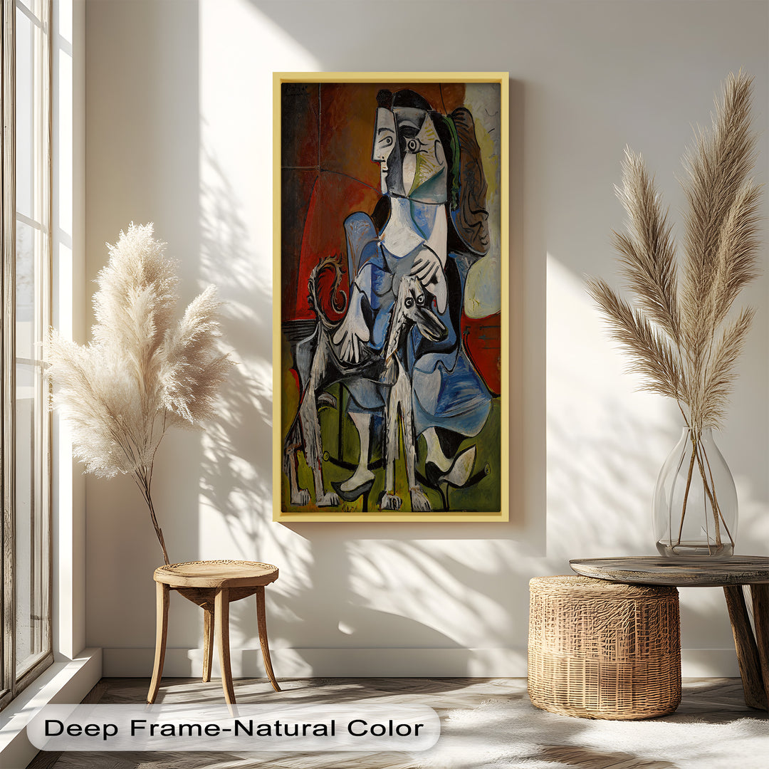 Guardian in Abstraction – Woman with Dog Cubist Oil Painting