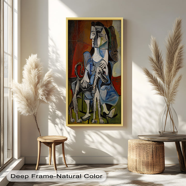 Guardian in Abstraction – Woman with Dog Cubist Oil Painting