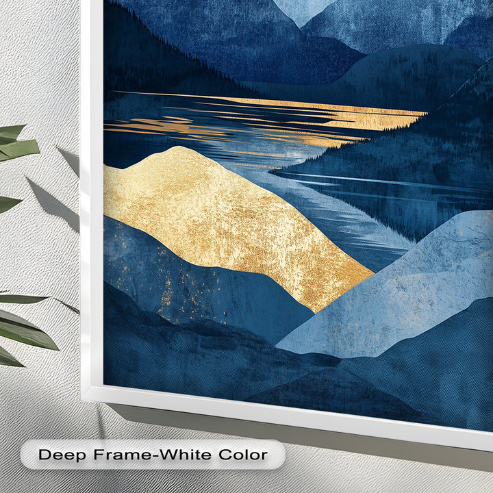Golden Horizon – Abstract Blue Mountain Landscape Oil Painting